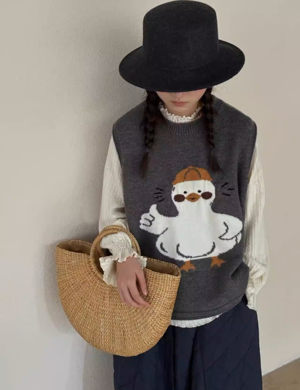 Cartoon pure vest knitted simple waistcoat for women