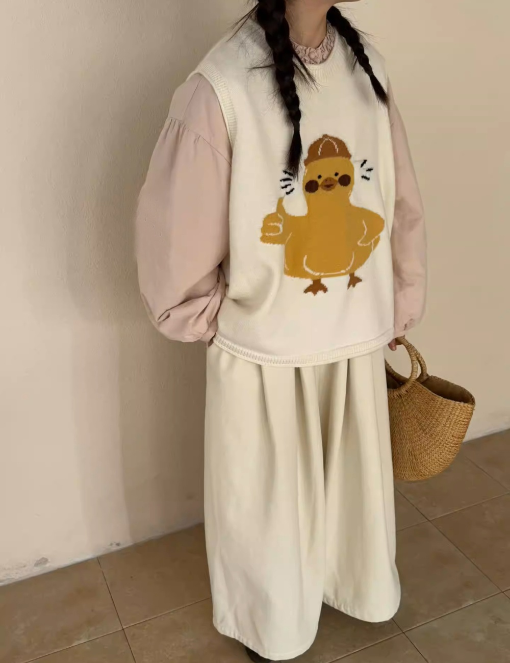 Cartoon pure vest knitted simple waistcoat for women