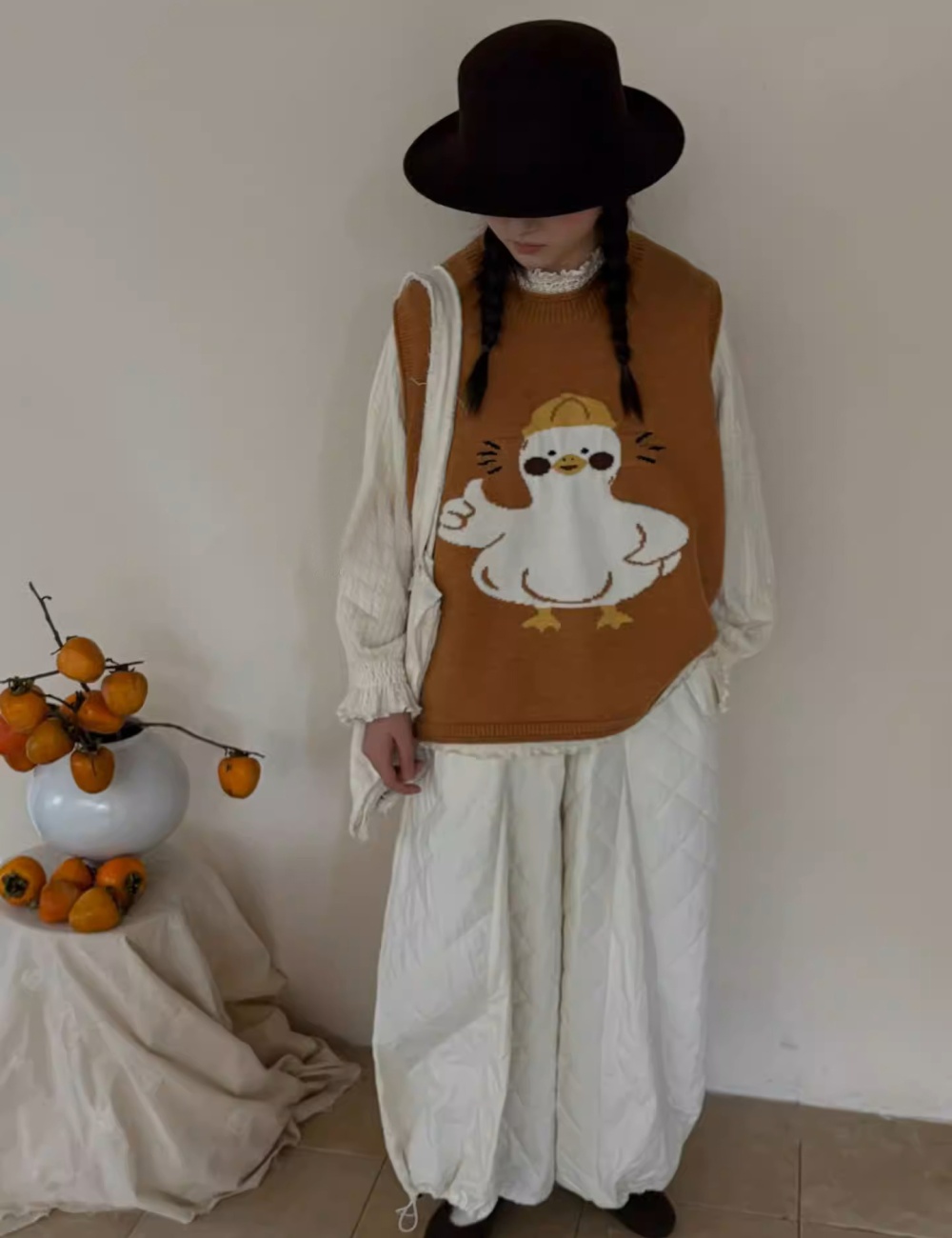 Cartoon pure vest knitted simple waistcoat for women