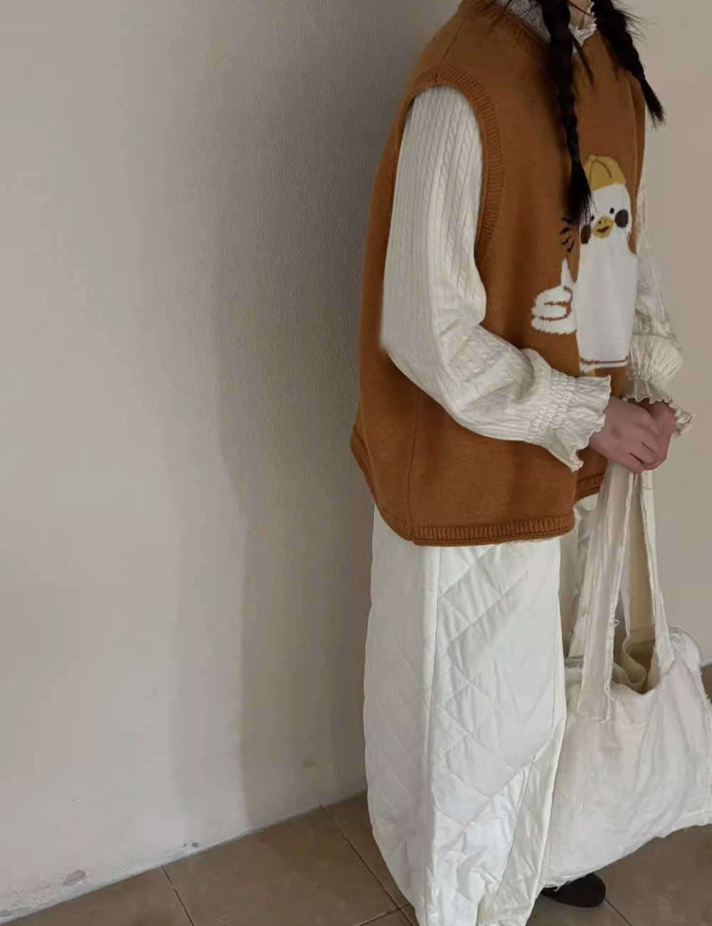 Cartoon pure vest knitted simple waistcoat for women