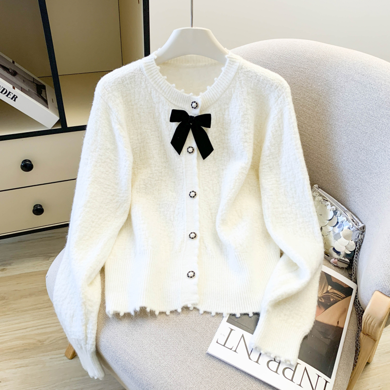 Bow spring cardigan knitted tops for women