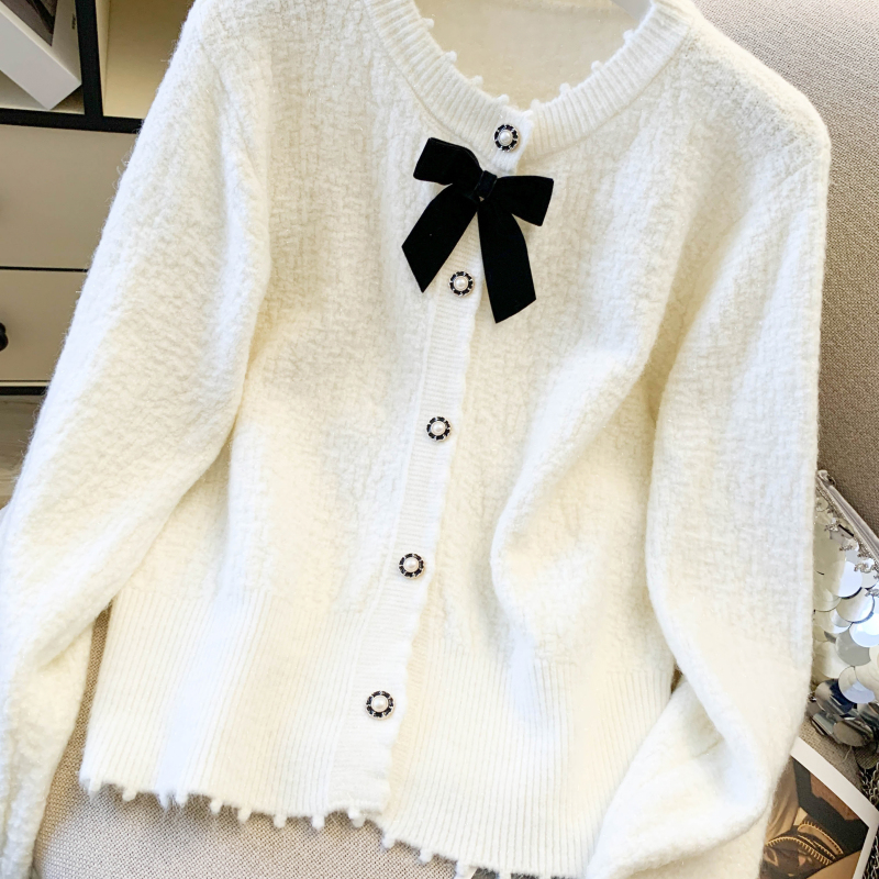 Bow spring cardigan knitted tops for women