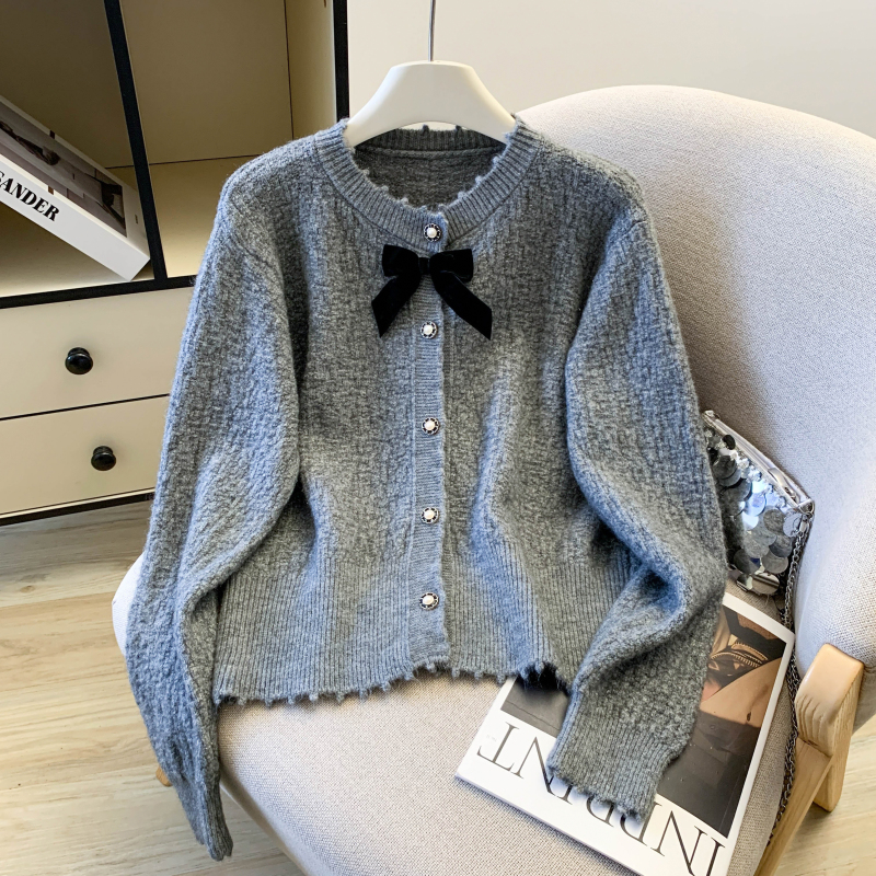 Bow spring cardigan knitted tops for women