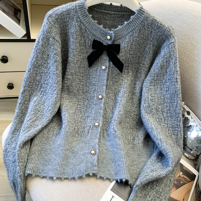 Bow spring cardigan knitted tops for women