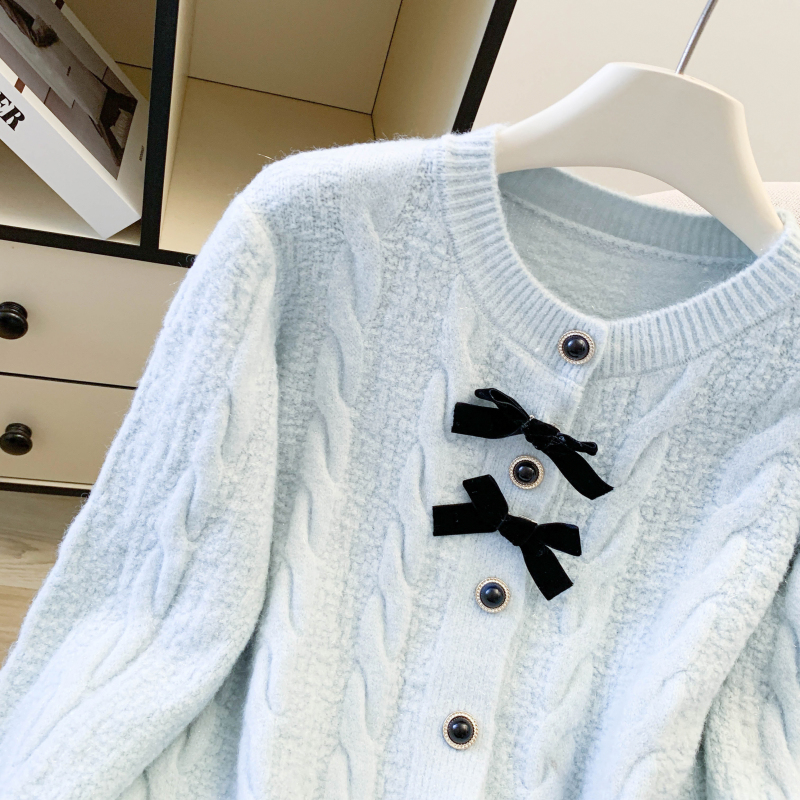 Knitted bow sequins sweater red spring tops