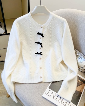 Red bow short tops knitted spring coat