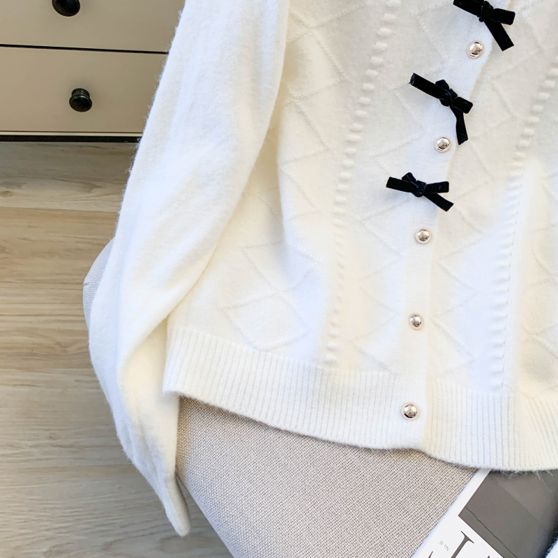 Red bow short tops knitted spring coat