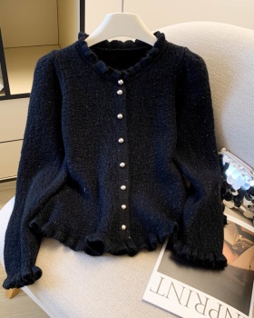 Lotus leaf edges buckle tops pinched waist cardigan