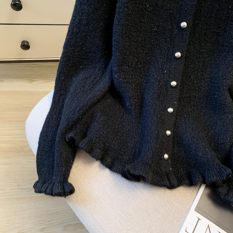 Lotus leaf edges buckle tops pinched waist cardigan