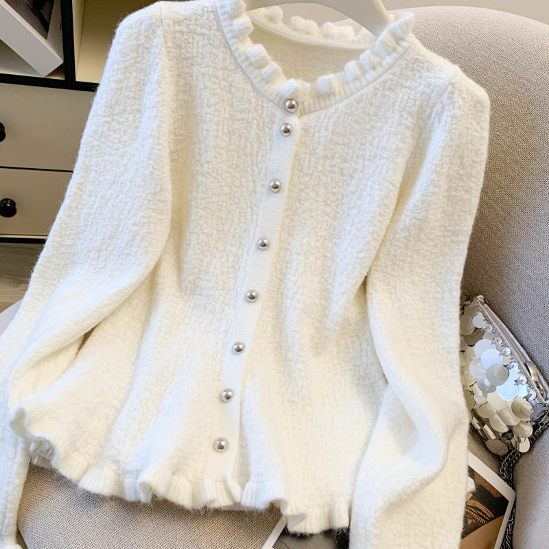 Lotus leaf edges buckle tops pinched waist cardigan