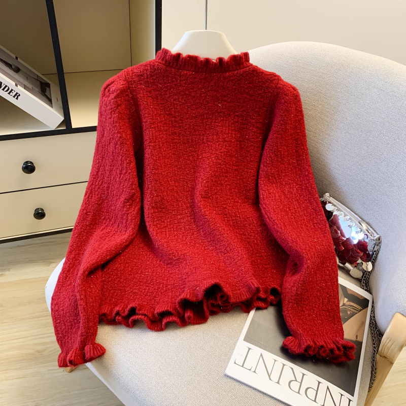 Lotus leaf edges buckle tops pinched waist cardigan