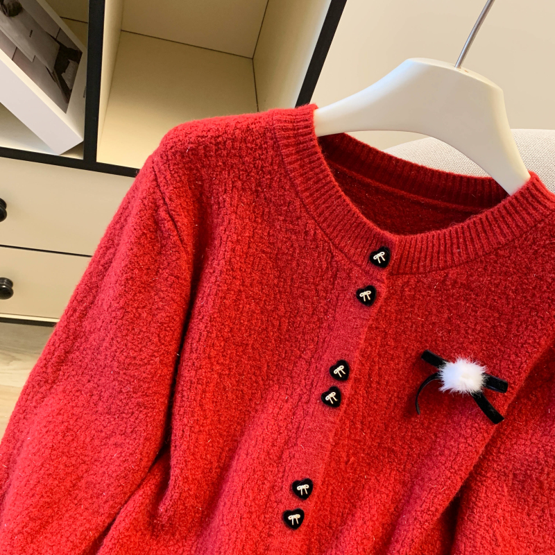 Red coat knitted sweater for women