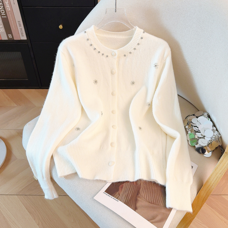 Pearl round neck sweater pure tender tops for women