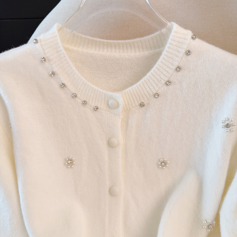 Pearl round neck sweater pure tender tops for women