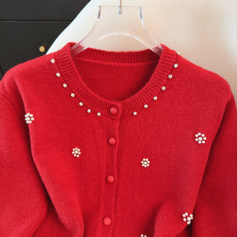 Pearl round neck sweater pure tender tops for women