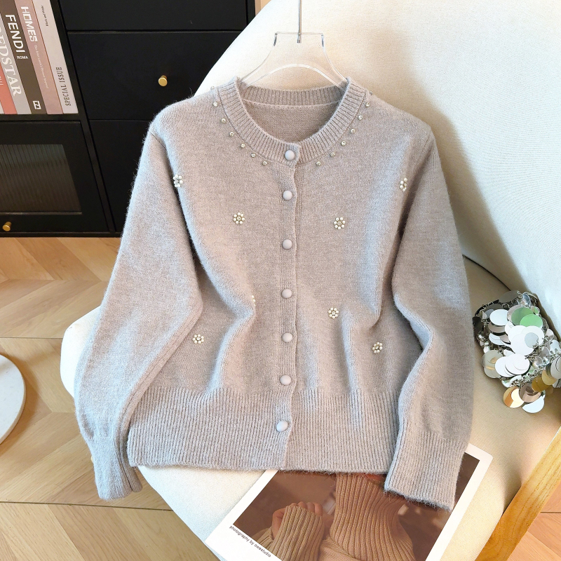 Pearl round neck sweater pure tender tops for women