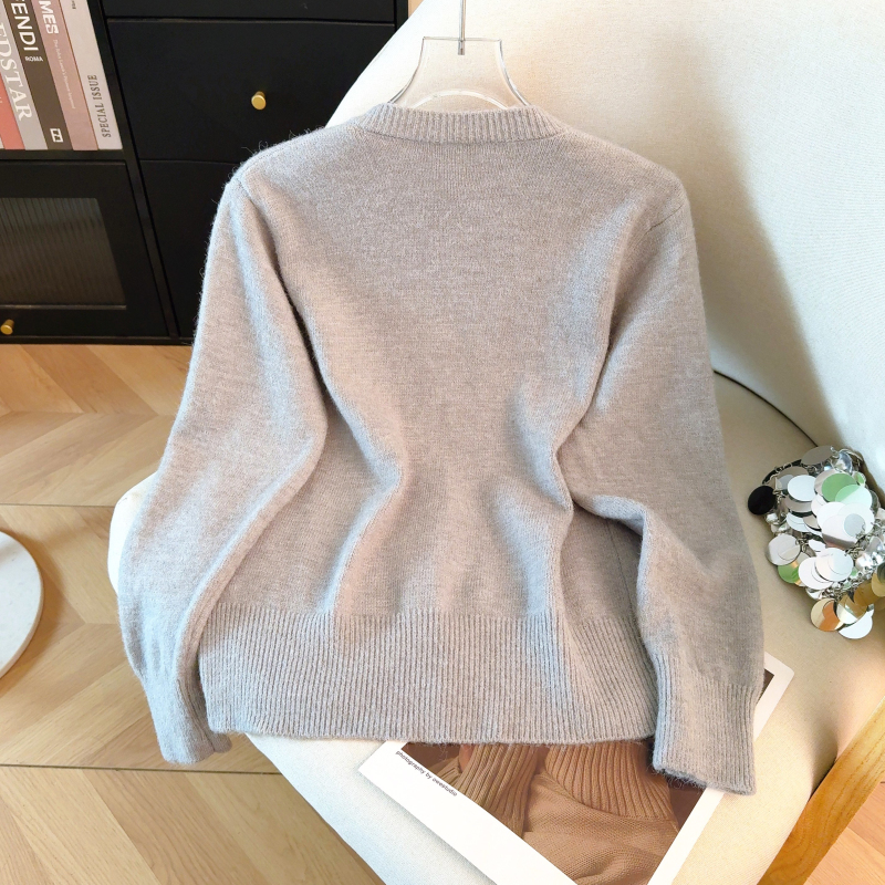 Pearl round neck sweater pure tender tops for women