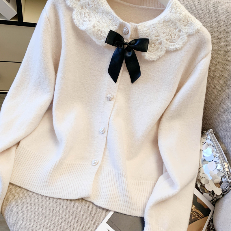 Spring bow lace coat red christmas show young sweater