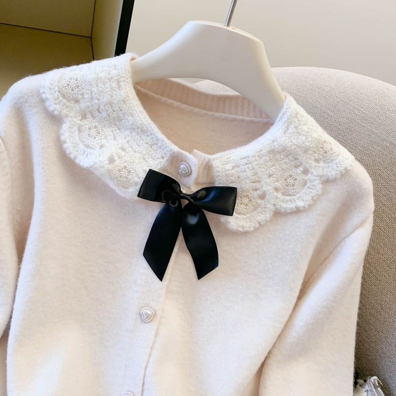 Spring bow lace coat red christmas show young sweater