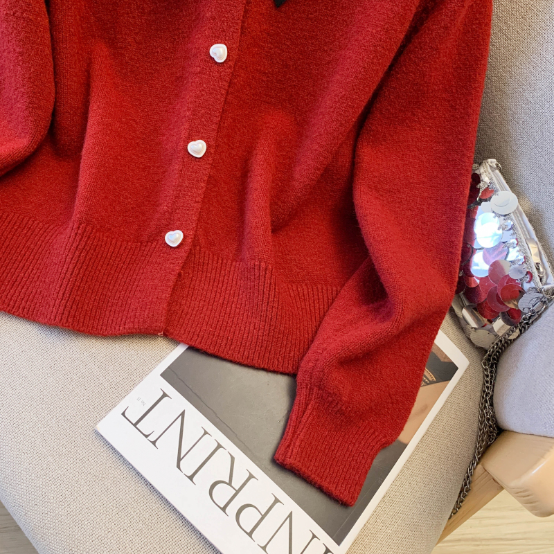 Spring bow lace coat red christmas show young sweater
