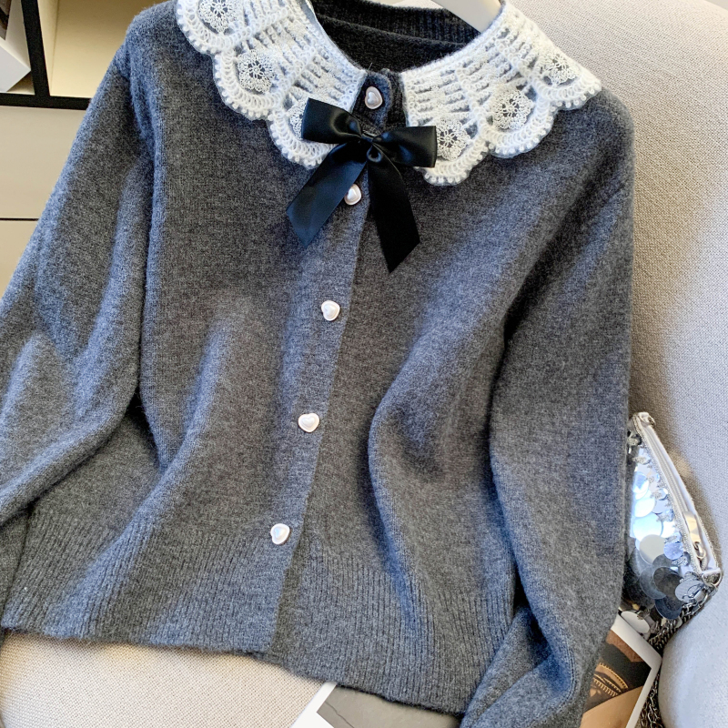 Spring bow lace coat red christmas show young sweater