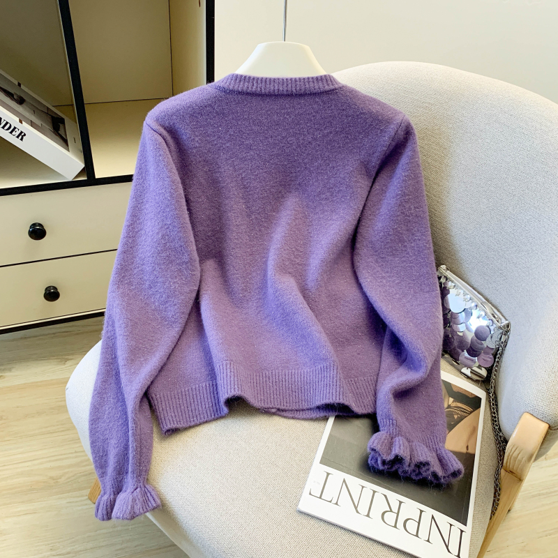 Beading Western style red short spring sweater for women