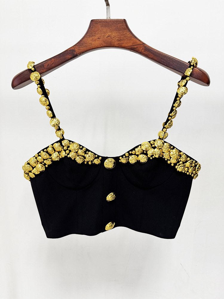 Gold sling vest European style fashion short skirt a set