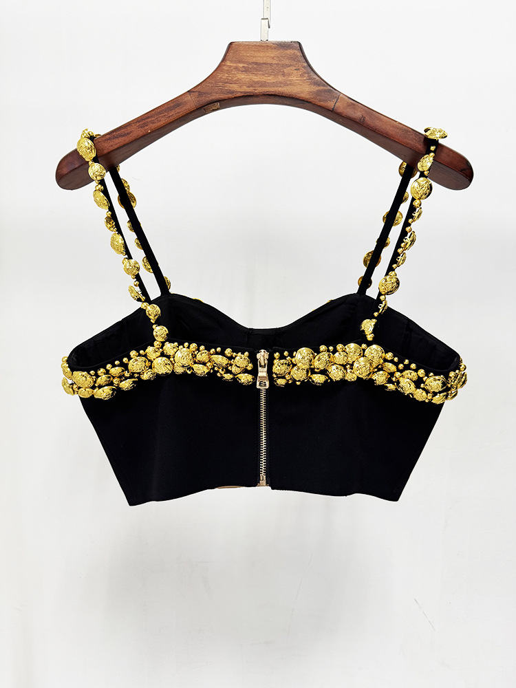 Gold sling vest European style fashion short skirt a set