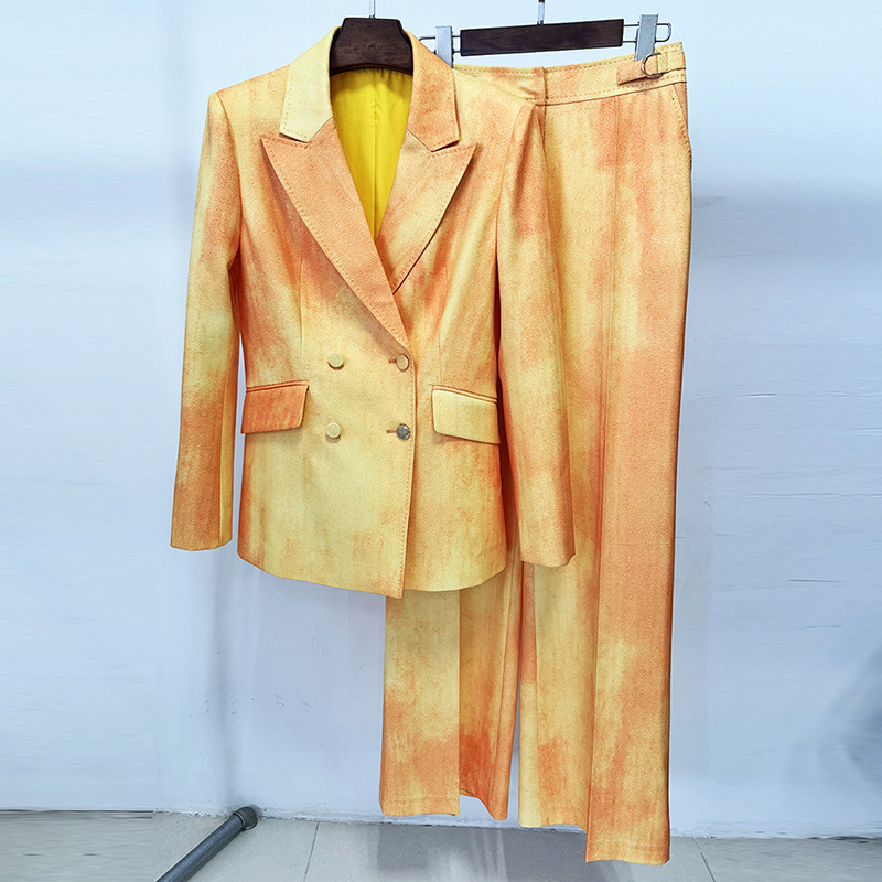 Printing tie dye business suit spring long pants a set
