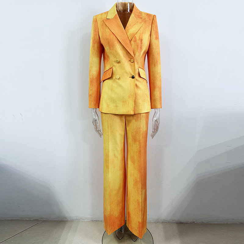 Printing tie dye business suit spring long pants a set