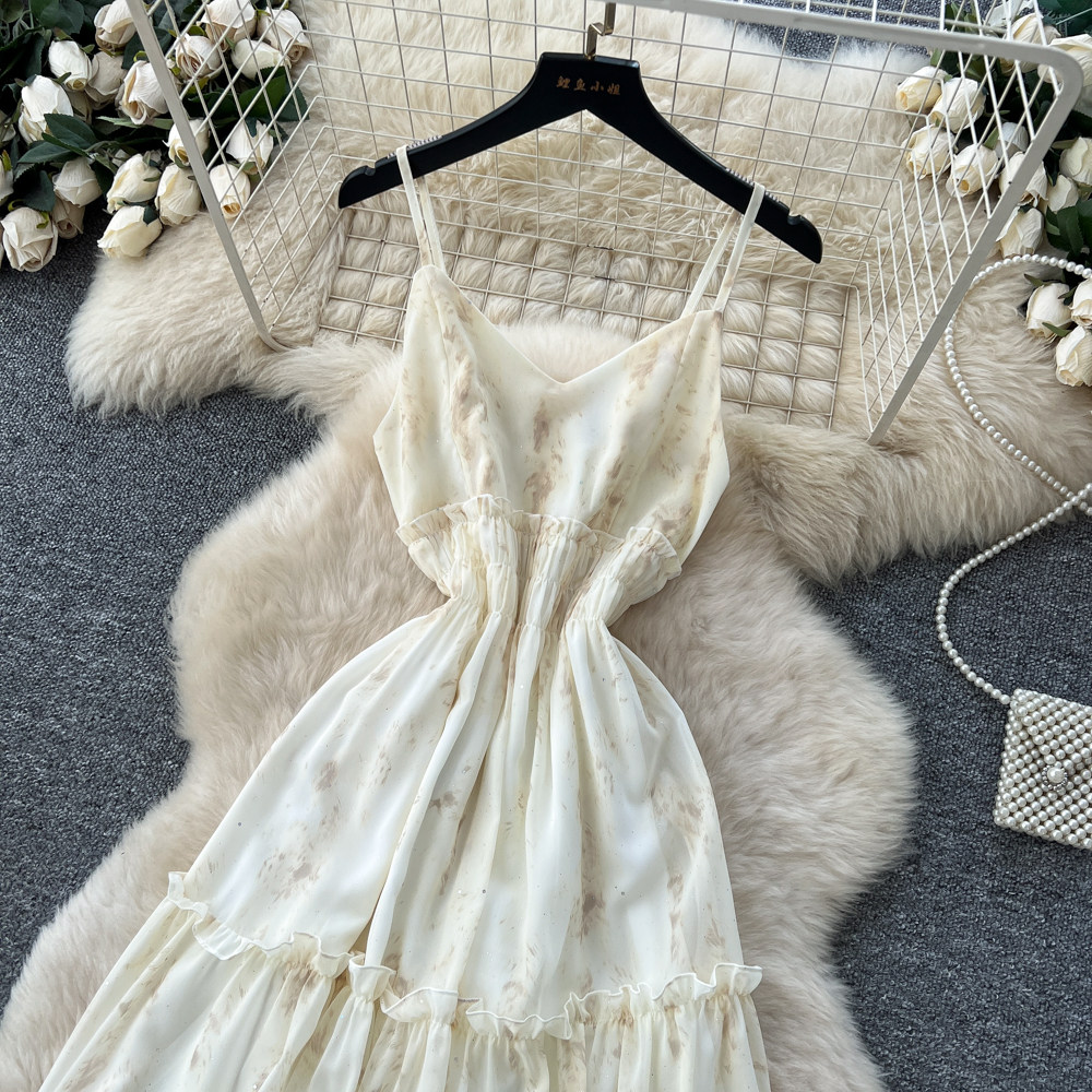 Summer tie dye long dress pinched waist dress for women