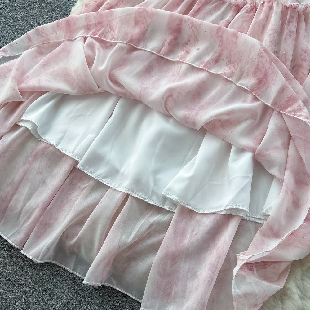 Summer tie dye long dress pinched waist dress for women