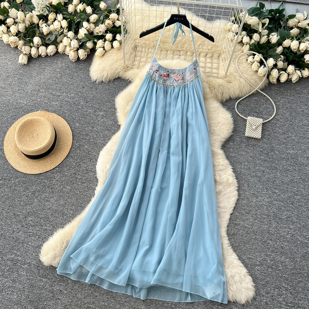 Tender gauze dress halter long dress for women