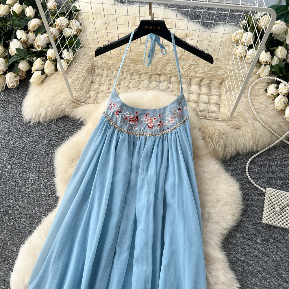 Tender gauze dress halter long dress for women