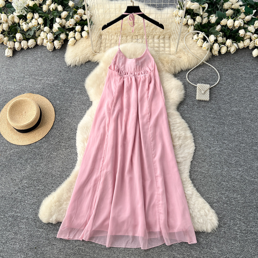 Tender gauze dress halter long dress for women
