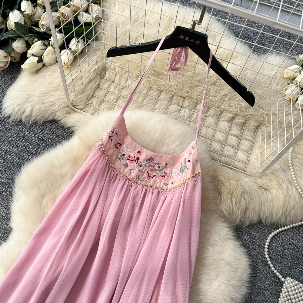 Tender gauze dress halter long dress for women