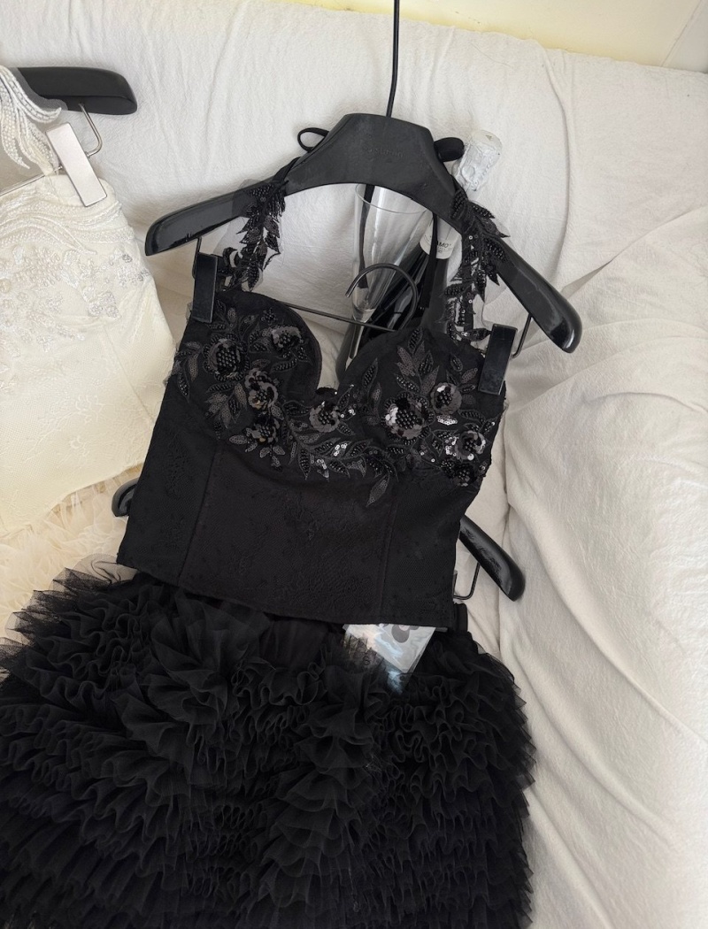 Sequins gauze lace tops beading fashion spicegirl skirt a set