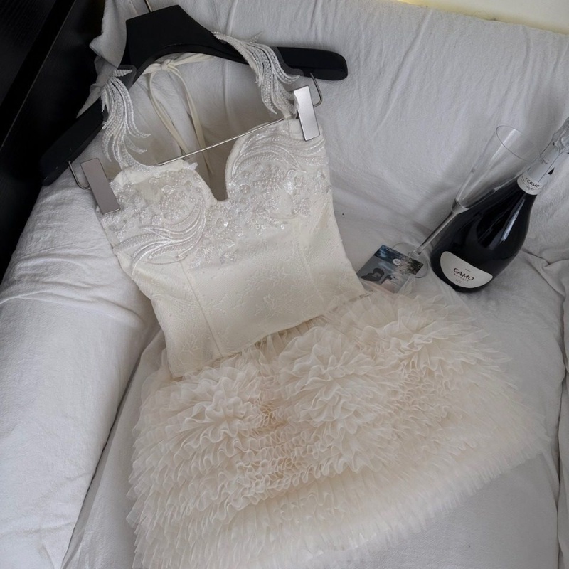 Sequins gauze lace tops beading fashion spicegirl skirt a set