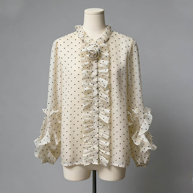 All-match cozy Korean style spring polka dot shirt for women