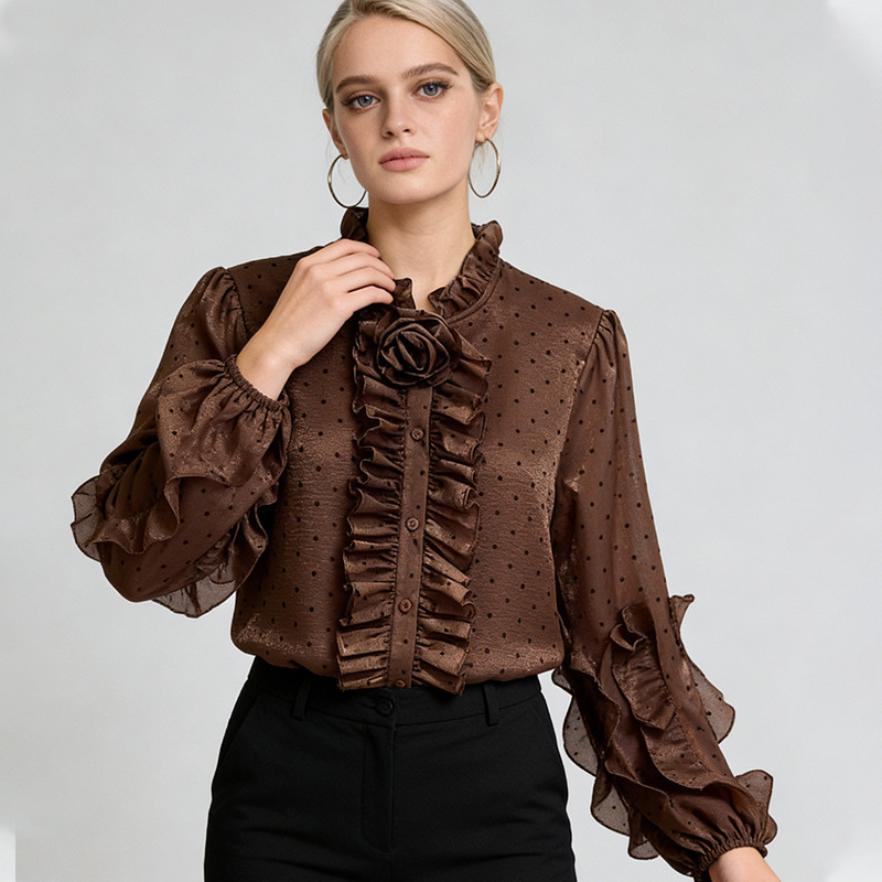 All-match cozy Korean style spring polka dot shirt for women