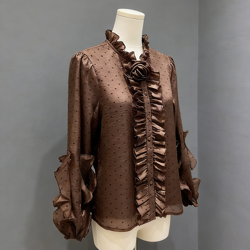 All-match cozy Korean style spring polka dot shirt for women