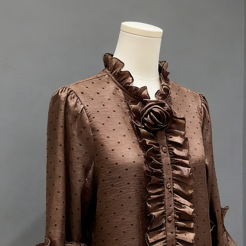 All-match cozy Korean style spring polka dot shirt for women