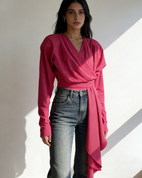 Fashion slim winter tops V-neck personality T-shirt