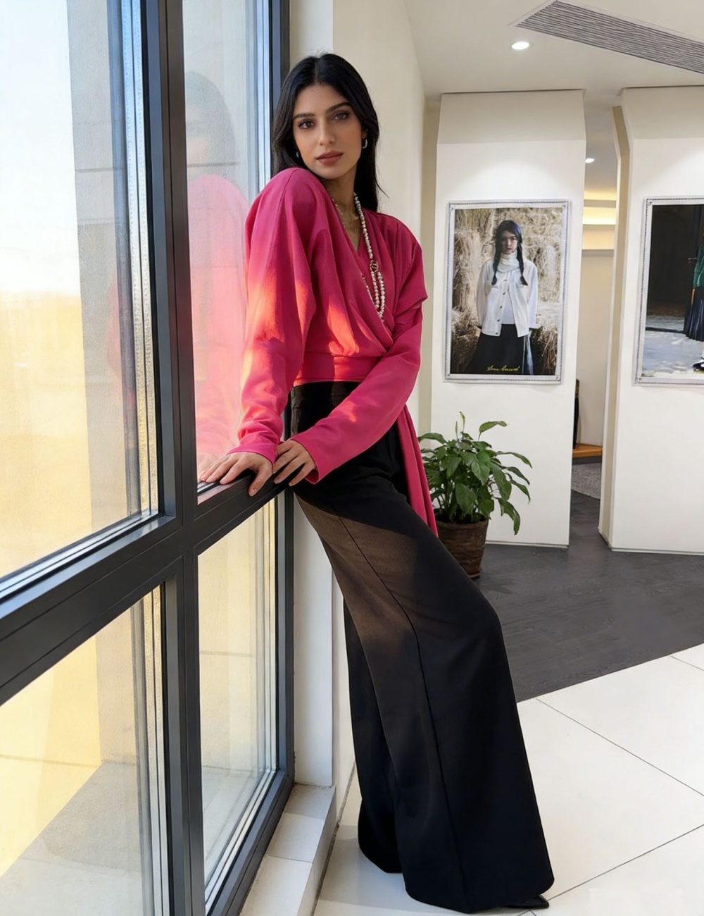 Fashion slim winter tops V-neck personality T-shirt