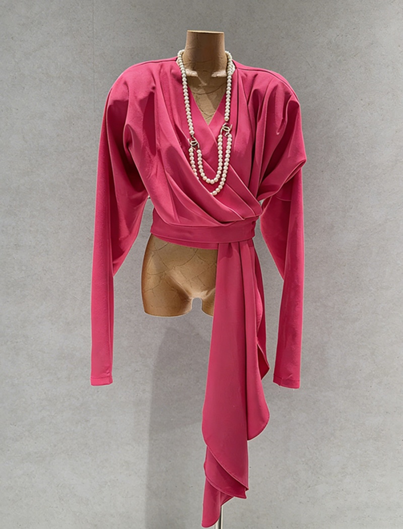 Fashion slim winter tops V-neck personality T-shirt