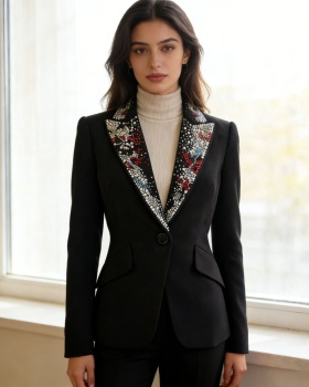 Winter fashion business suit stitching diamond coat for women