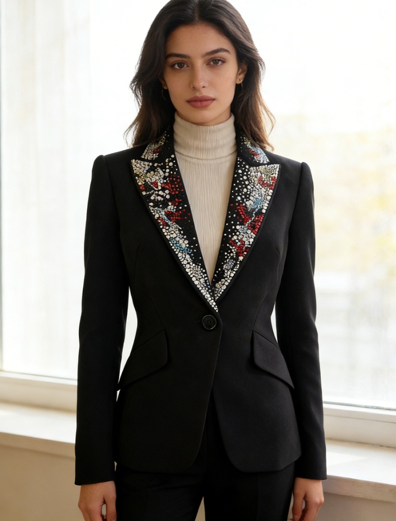 Winter fashion business suit stitching diamond coat for women