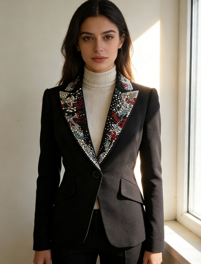 Winter fashion business suit stitching diamond coat for women