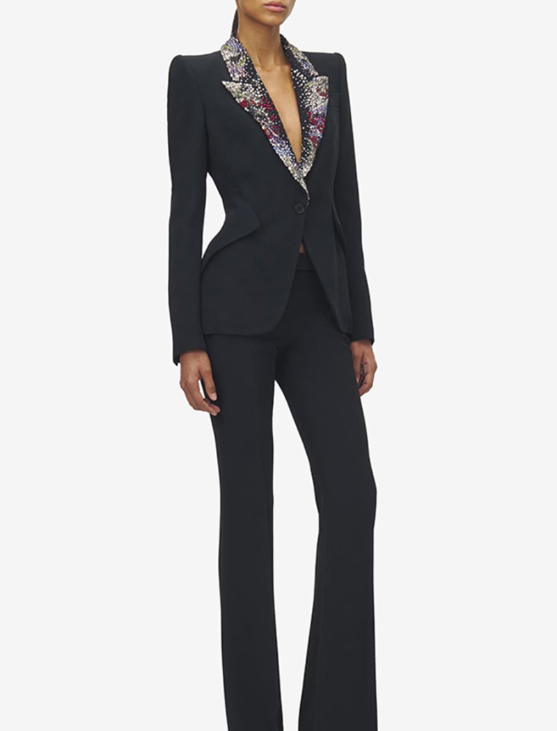 Winter fashion business suit stitching diamond coat for women