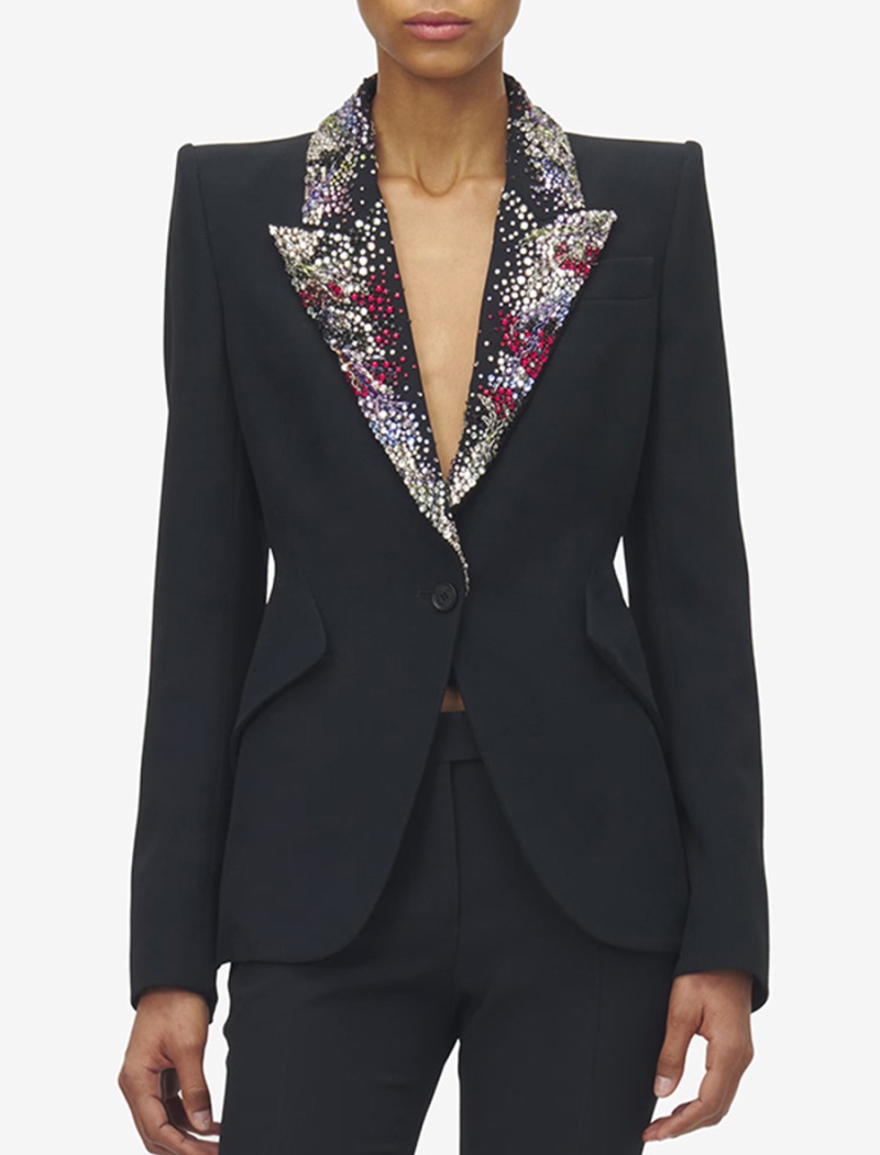 Winter fashion business suit stitching diamond coat for women